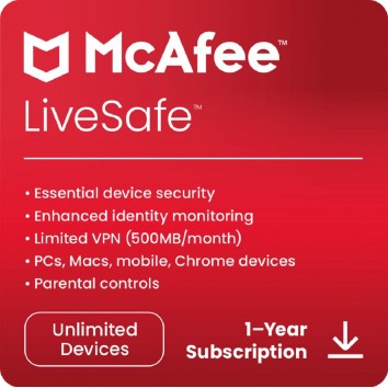 McAfee LiveSafe 2024-Unlimited Devices, 1 Year